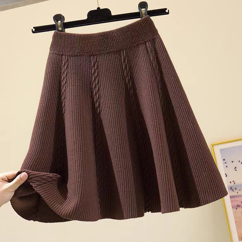 Damen Wadenlanger Strickrock mit Zopfmuster Drune