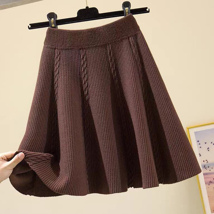 Damen Wadenlanger Strickrock mit Zopfmuster Drune