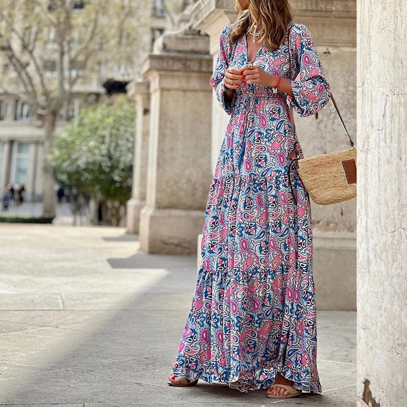 Damen Maxikleid mit feinem Paisleymuster und eleganter Knopfleiste Drune