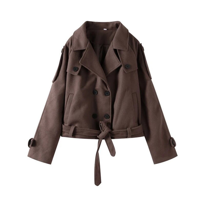 Damen elegante und vielseitige Wolljacke mit doppelter Knopfleiste und breitem Kragen Drune