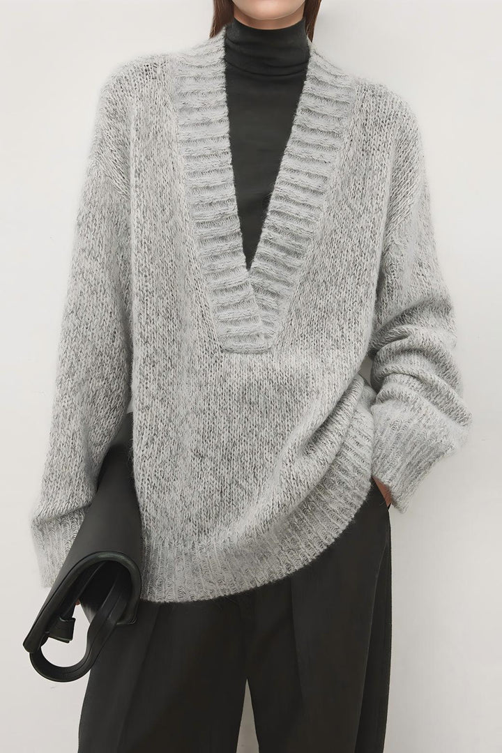 Damen eleganter Strickpullover mit V-Ausschnitt und lässigem Schnitt Drune