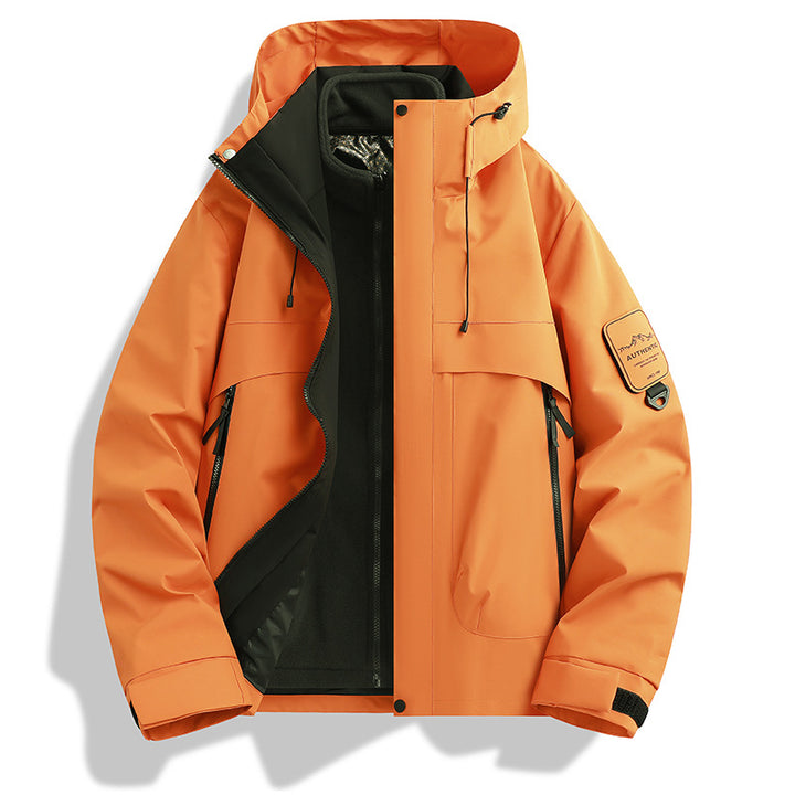 Herren modulare wasserdichte Outdoorjacke mit abnehmbarer Fleece-Innenjacke und verstellbarer Kapuze Drune