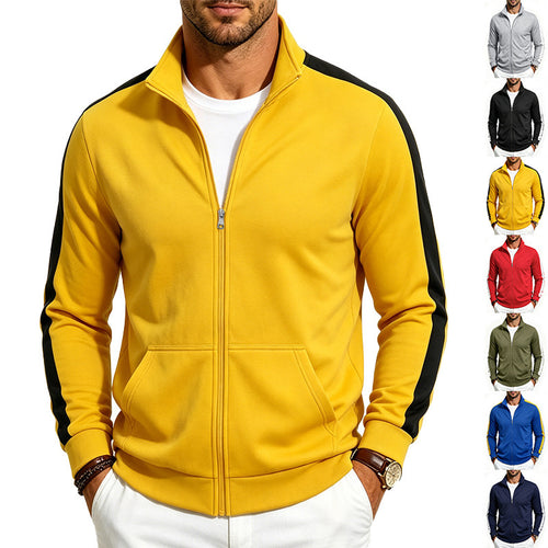 Herren Athletische Trainingsjacke mit durchgehendem Reißverschluss und kontrastierter Schulterstreifen Drune
