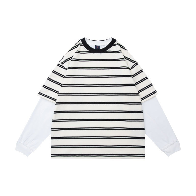 Unisex Lagenlook-Langarmshirt mit gestreiftem Oversize-Oberteil und eingesetzten Innärmeln Drune