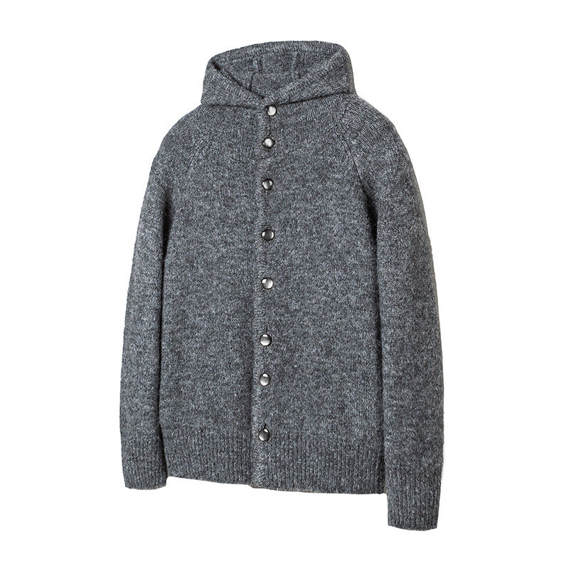 Herren Grobgestrickter Kapuzen-Cardigan mit durchgehender Knopfleiste und Rippenbündchen Drune