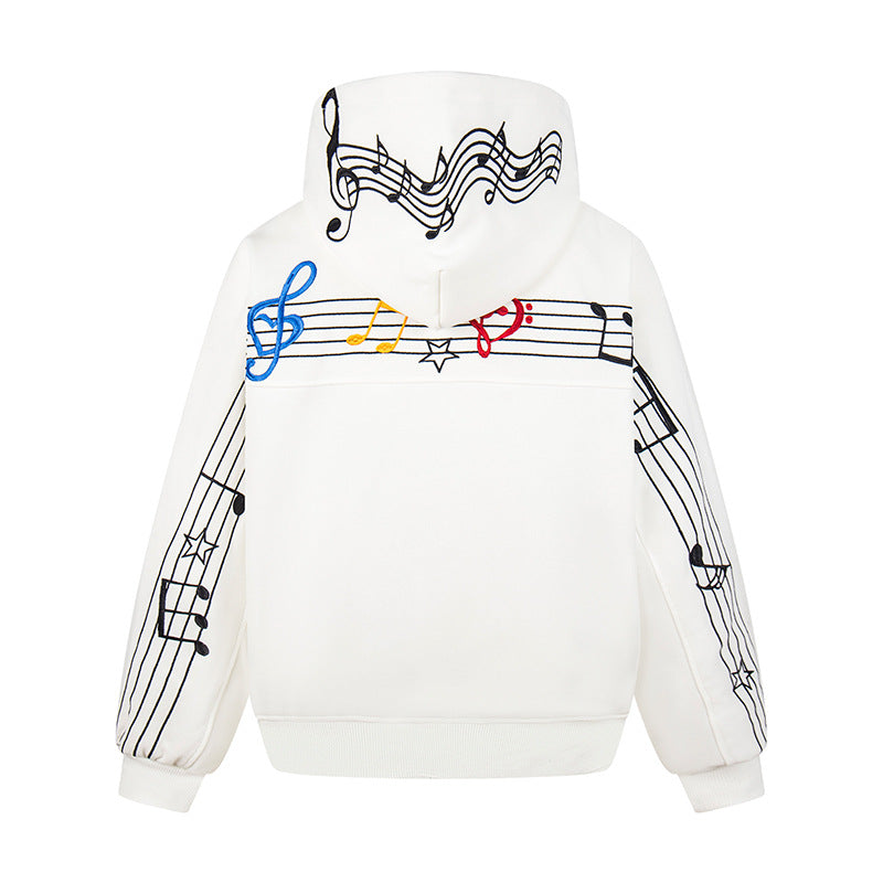 Damen Oversize Kapuzenpullover mit musikalischer Notenstickerei und geripptem Saum Drune