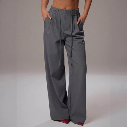 Damen Hochtaillierte Palazzo-Hose mit Bundfalten, Tunnelzug und weitem Bein Drune