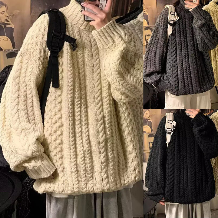 Damen Grobstrickpullover mit hohem Kragen und Zopfmuster Drune