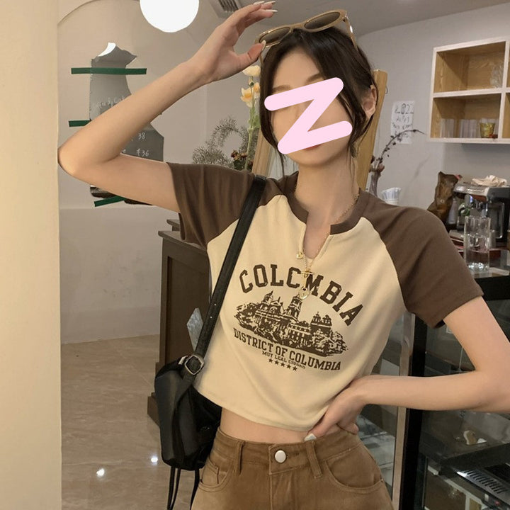 Damen Cropped-T-Shirt mit auffälligem Retro-Print und bequemem Schnitt