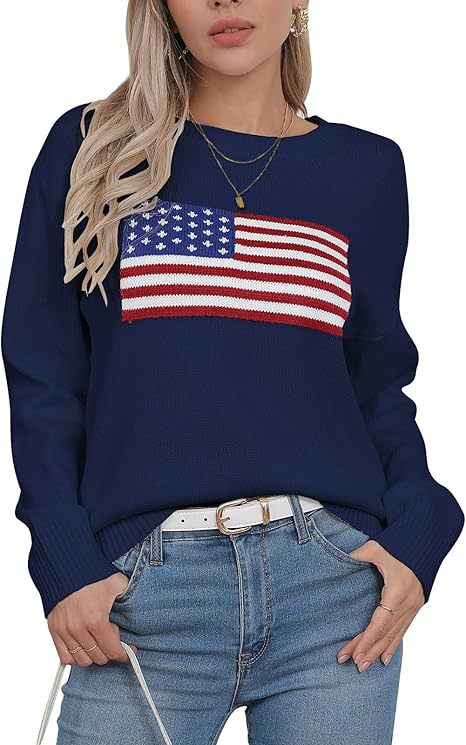 Damen lässiger Pullover mit amerikanischem Flaggenmotiv Drune