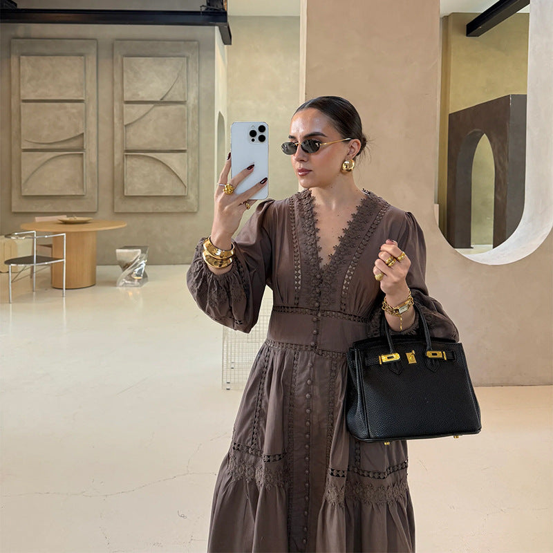 Damen Maxikleid mit kunstvollen Stickereien und luftigen Ärmeln Drune