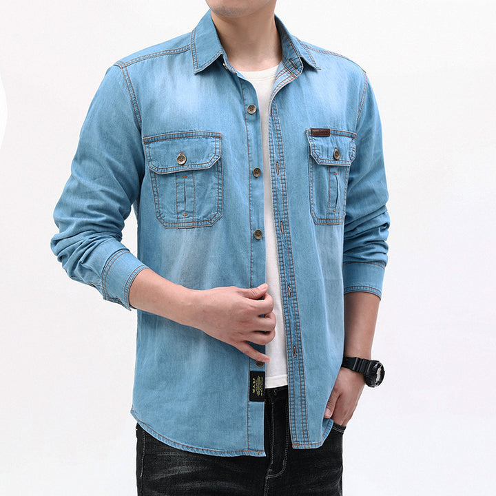 Herren Denim-Hemdjacke mit Utility-Taschen Drune