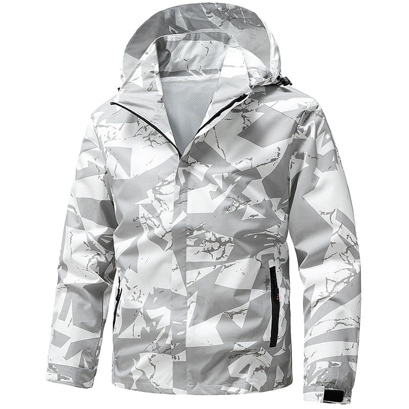Herren wind- und wasserdichter Camo Regenblouson mit verschweißten Nähten und Mesh-Innenfutter Drune