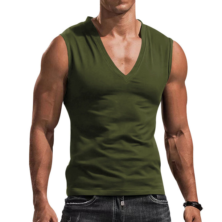 Herren nan tailliertes Tanktop mit tiefem V-Ausschnitt und Stretch-Baumwollmix Drune