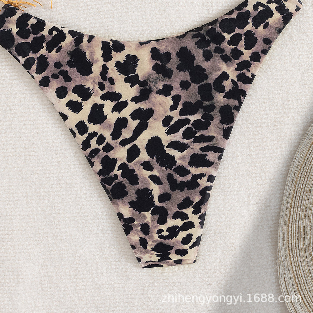 Damen Hochgeschnittener Bikini-Unterteil mit animalischem Muster Drune