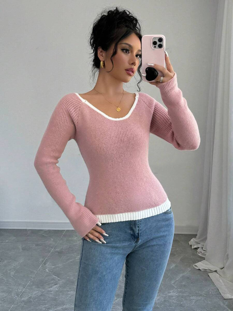 Damen Feinstrickpullover mit kontrastierendem Saum Drune