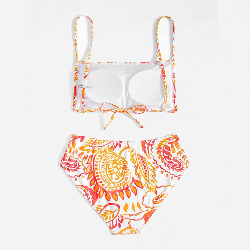 Damen Triangel-Bikini mit fröhlichem Blumenmuster und eleganten Rüschendetails Drune