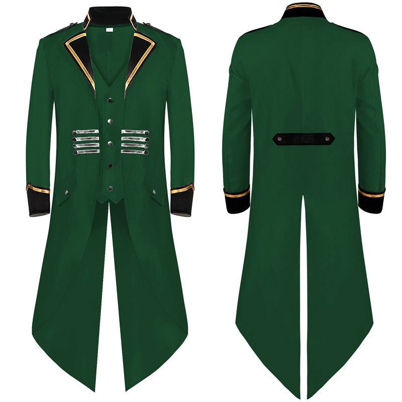 Herren nan militärisch inspirierter Longcoat mit Schößenschnitt, Stehkragen und dekorativen Metallleisten Drune