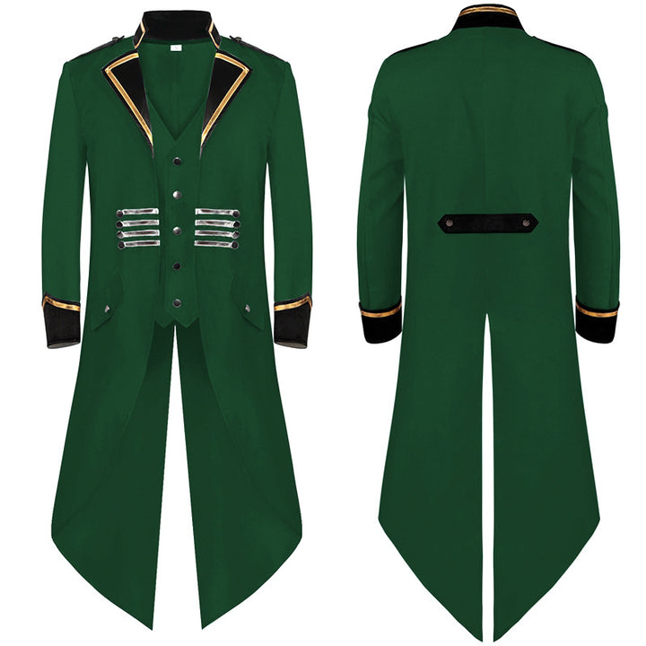 Herren nan militärisch inspirierter Longcoat mit Schößenschnitt, Stehkragen und dekorativen Metallleisten Drune