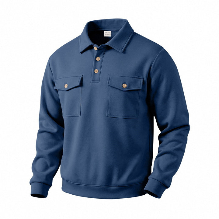 Herren Langarm-Poloshirt mit Knopfleiste und aufgesetzten Brusttaschen Drune