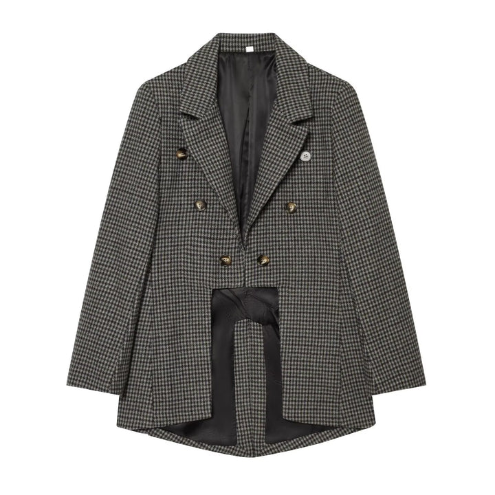 Damen Doppelreihiger Oversize-Blazer mit Satinfutter und verlängertem Saum Drune