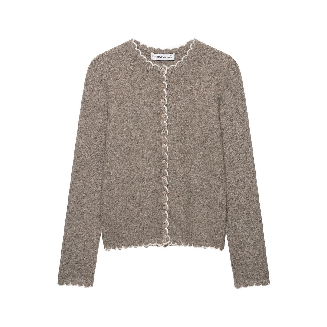 Damen Feinstrick-Cardigan mit Muschelkante und Perlmuttknöpfen Drune