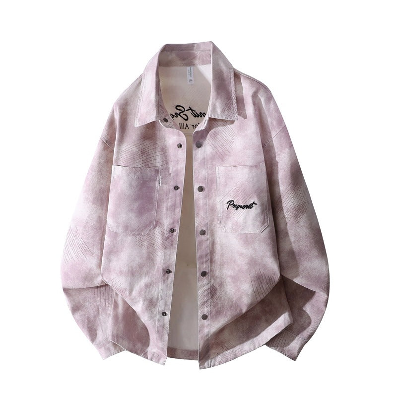 Herren Oversize-Hemdjacke im gewaschenen Batik-Look mit Druckknopf‑Front & aufgesetzten Brusttaschen Drune