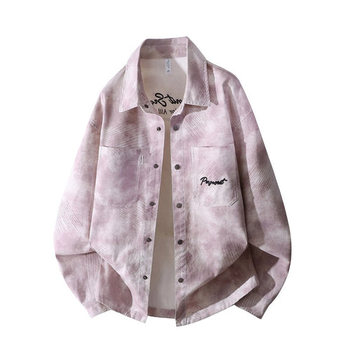 Herren Oversize-Hemdjacke im gewaschenen Batik-Look mit Druckknopf‑Front & aufgesetzten Brusttaschen Drune