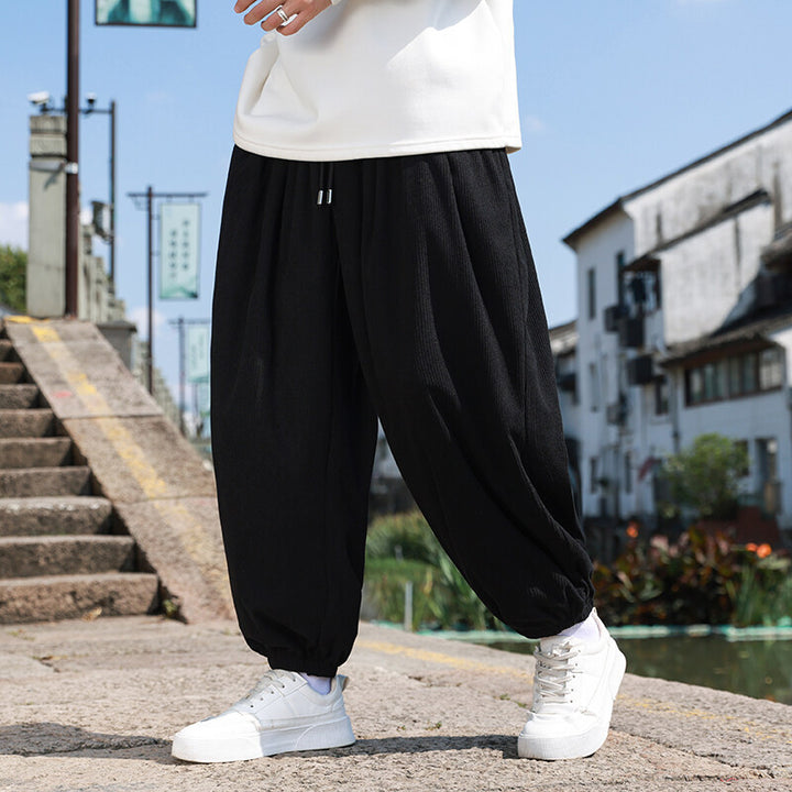 Herren Weite Cord-Loungehose mit Tunnelzug, gerippter Cordstruktur und elastischen Bündchen Drune