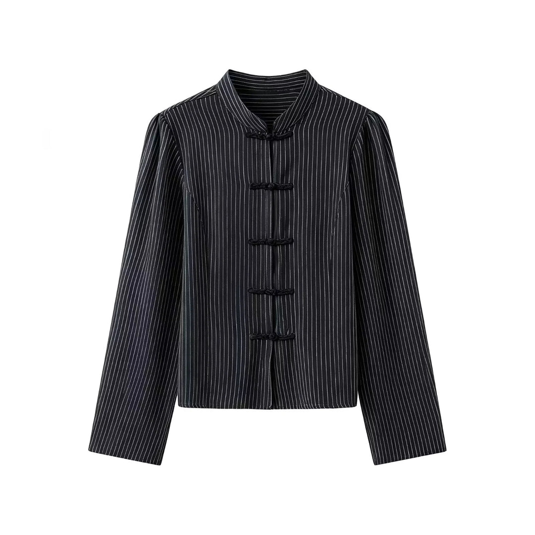 Damen nan taillierte chinesisch inspirierte Jacke mit Stehkragen und Zierknotenverschlüssen Drune