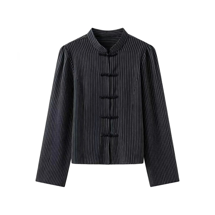Damen nan taillierte chinesisch inspirierte Jacke mit Stehkragen und Zierknotenverschlüssen Drune
