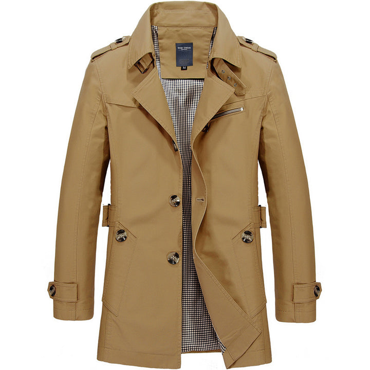 Herren nan legerer Baumwoll-Blazer mit Knopfleiste, aufgesetzten Taschen und gestreiftem Innenfutter Drune