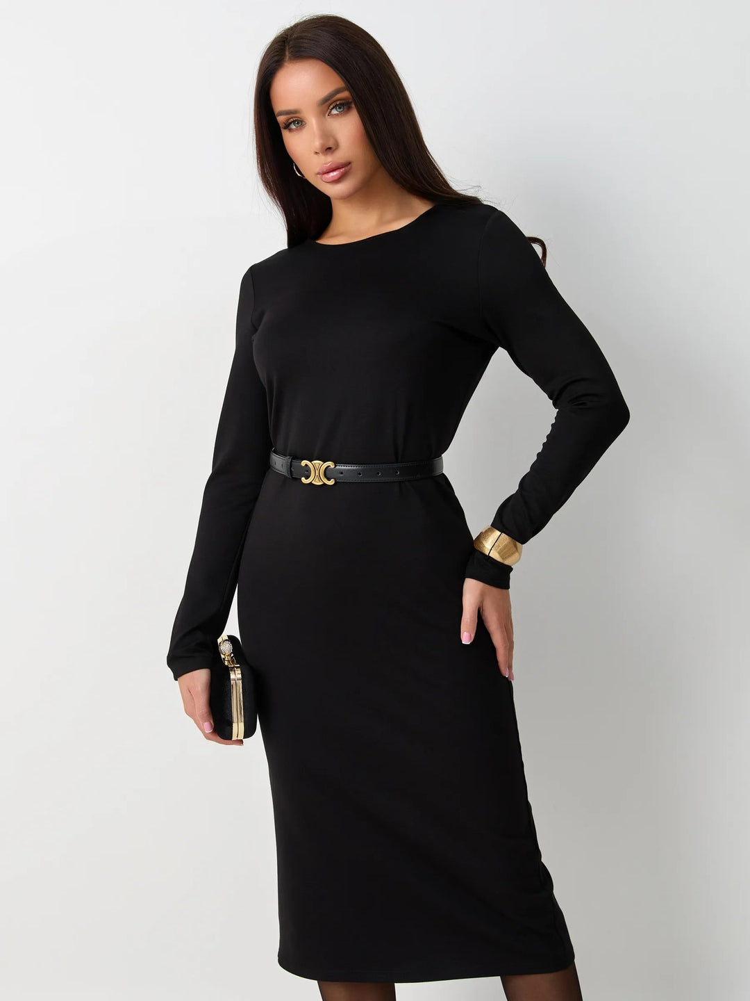Drune | Rundhalsausschnitt Langarm Knoten Taille Pullover Kleid