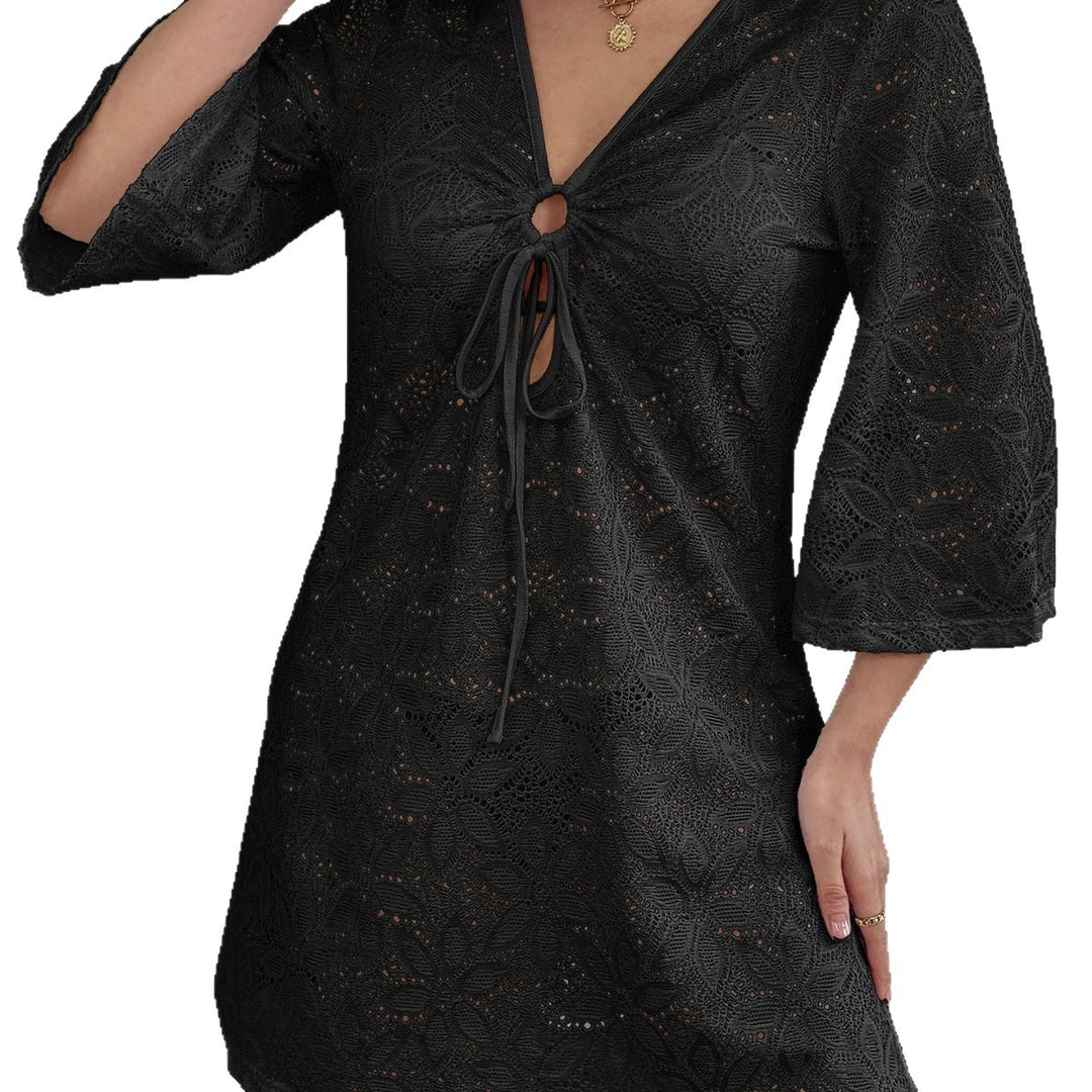 Damen Häkel-Strandkleid mit tiefem V-Ausschnitt Drune