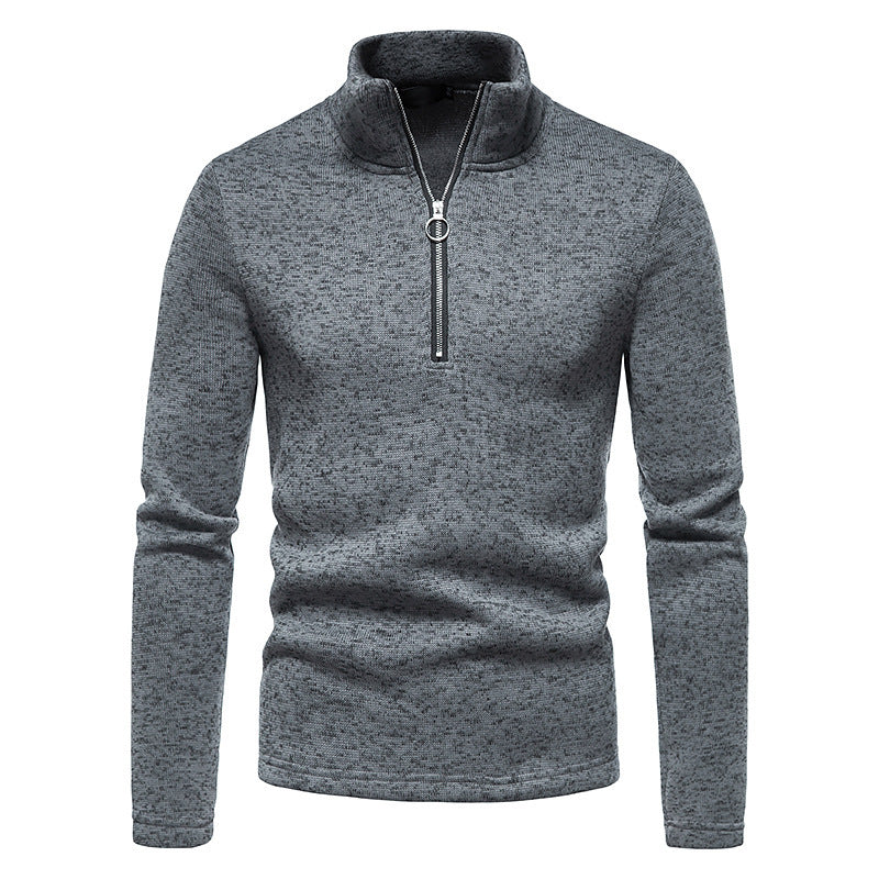 Herren nan melierter Stehkragen-Pullover mit Kurzreißverschluss und schlanker Passform Drune