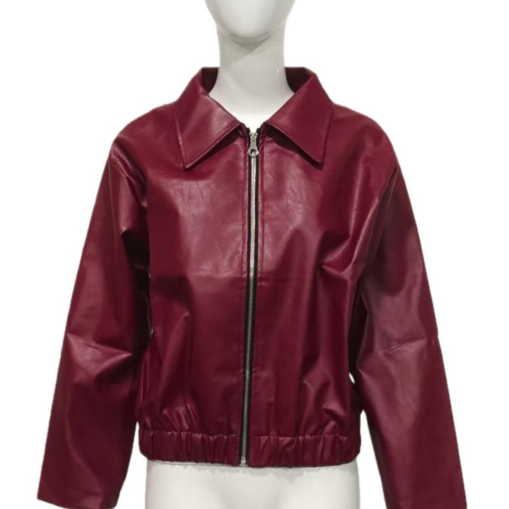 Damen Kunstleder-Blousonjacke mit Reißverschluss, überschnittener Schulter und elastischem Saum Drune