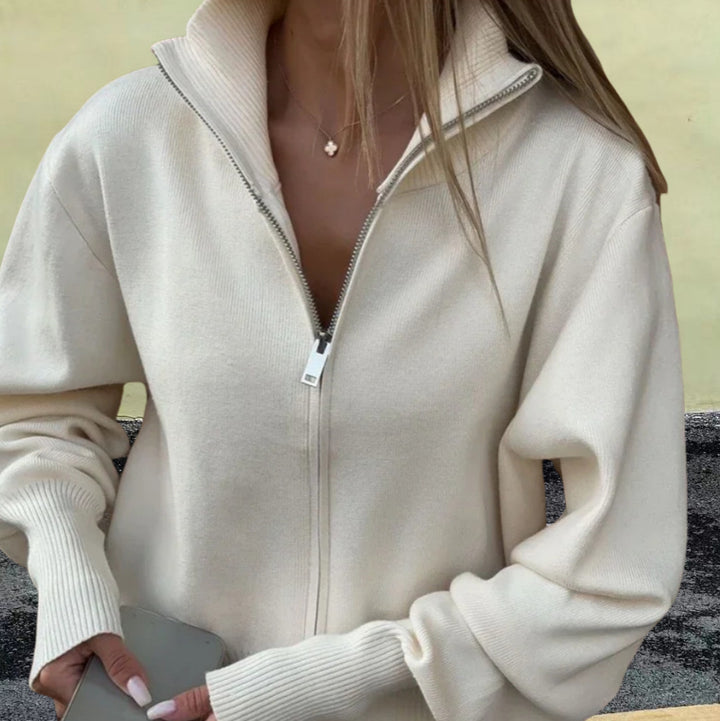 Damen Sportlicher Strickpullover mit hohem Kragen und Reißverschluss Drune