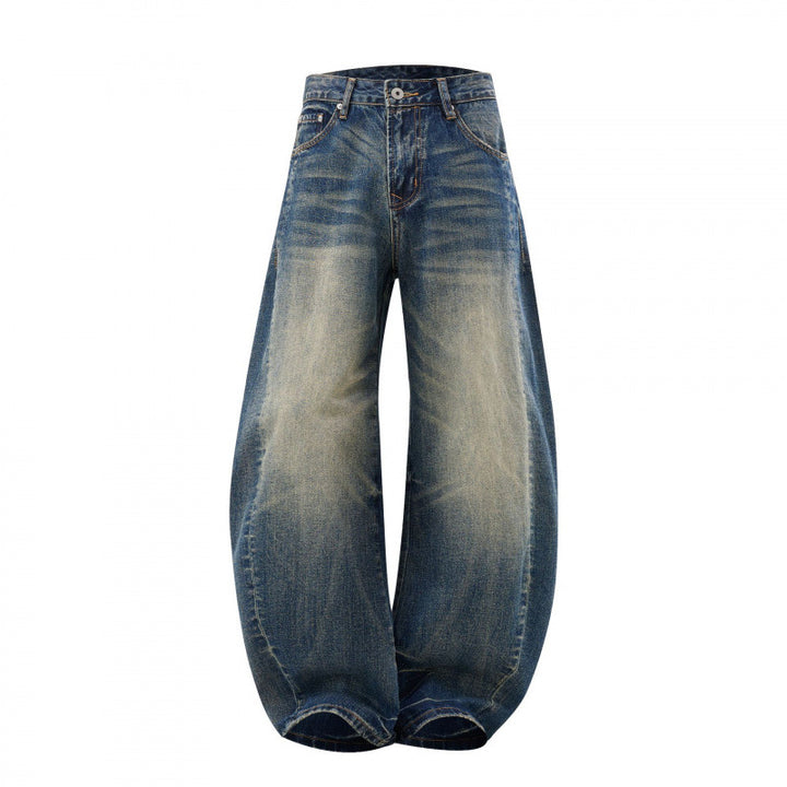 Damen High-Waist Ballon-Jeans mit Used-Waschung und weitem Statement-Bein Drune