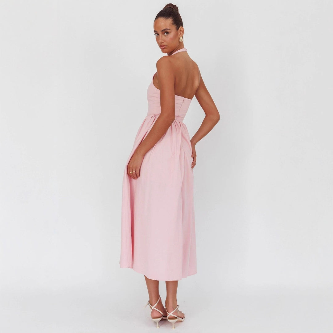 Damen Elegantem Halterneck Maxi-Kleid Drune