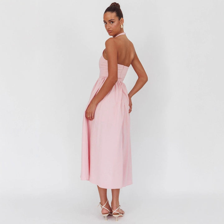 Damen Elegantem Halterneck Maxi-Kleid Drune