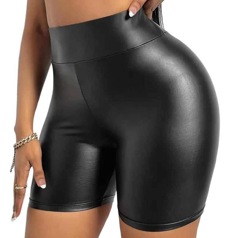 Damen Hochgezogene Kunstleder Shorts Drune