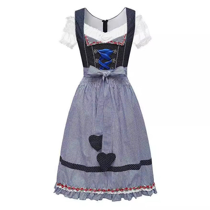 Damen nan alpines Midi-Trachtenkleid mit geschnürtem Mieder, Kurzbluse und dekorativer Herzschürze Drune