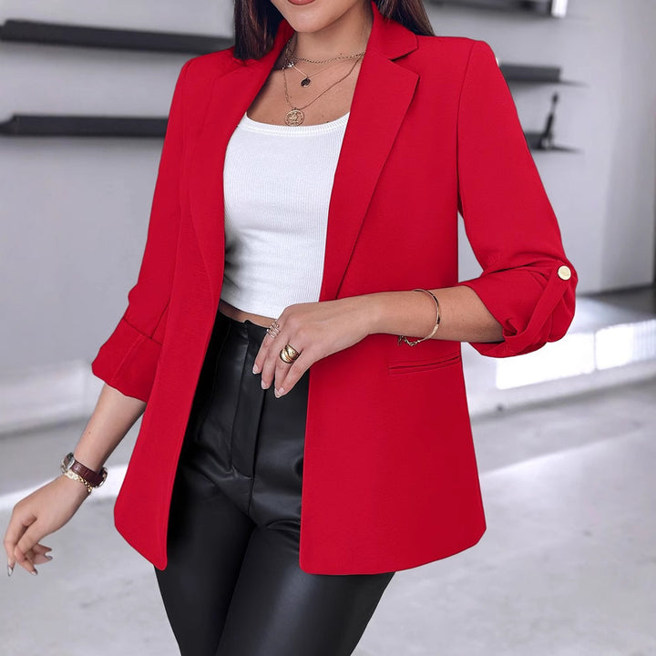 Damen Eleganter Blazer mit hochgeschlagenen Ärmeln und dekorativen Knopfdetails Drune