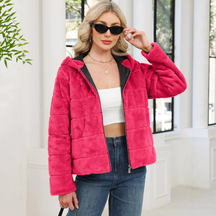 Damen Kuschelige Oversized-Fleecejacke mit Reißverschluss und Kapuze Drune