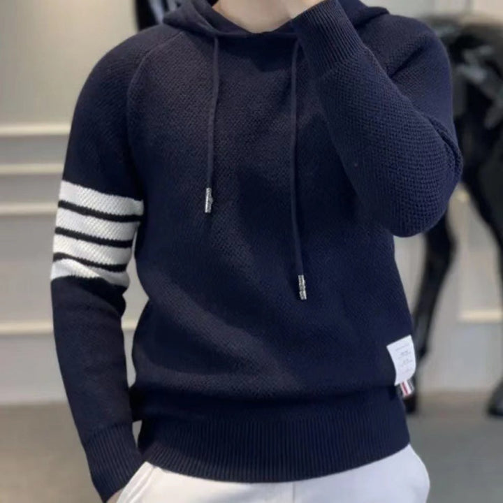 Herren Sportlicher Strickpullover mit Kapuze und Streifen Drune