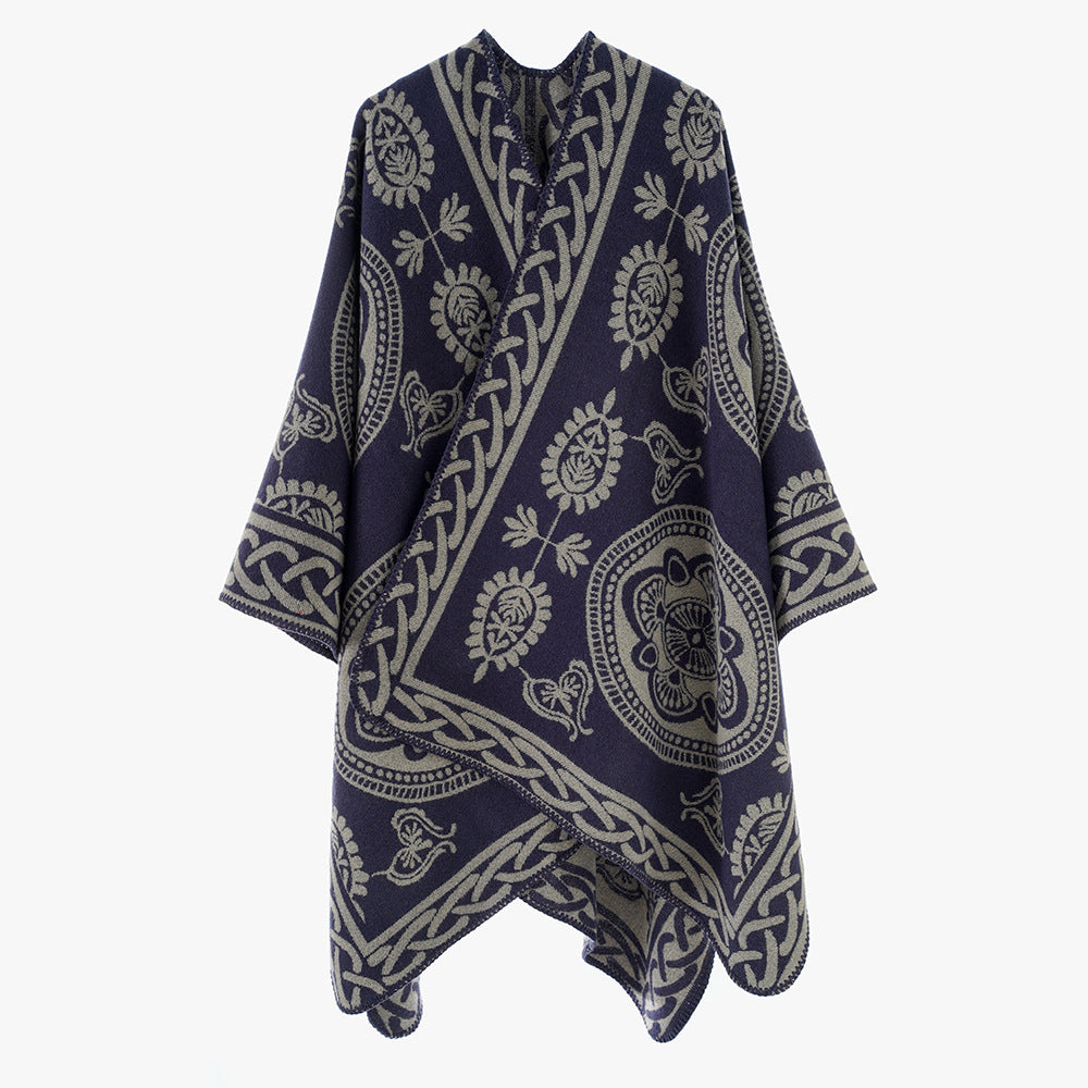 Damen Oversize-Cape mit ornamentalem Jacquard und asymmetrischem Zipfelsaum Drune