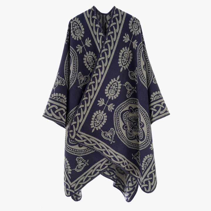 Damen Oversize-Cape mit ornamentalem Jacquard und asymmetrischem Zipfelsaum Drune