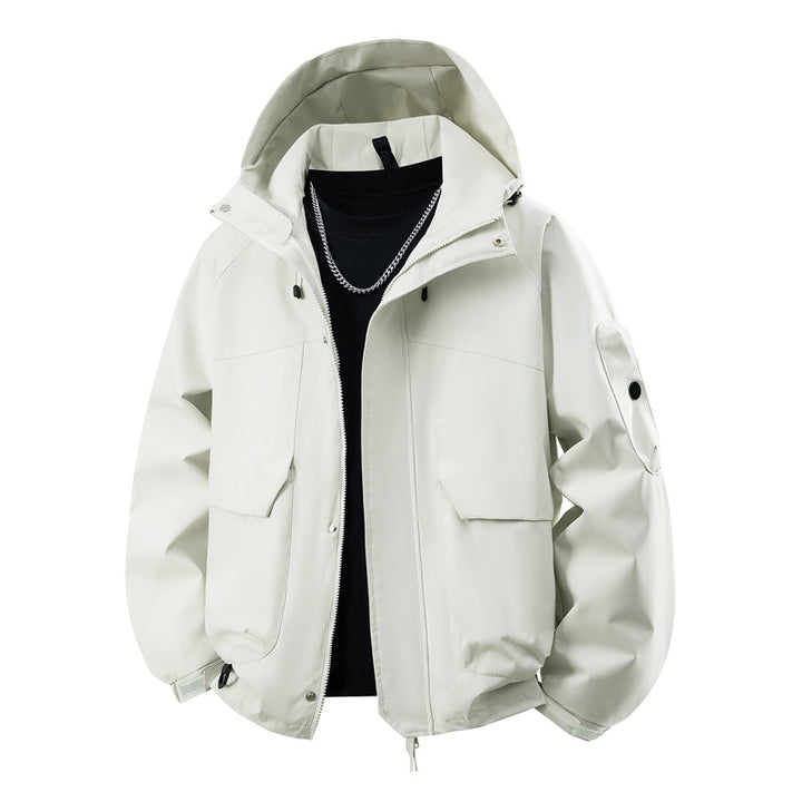 Herren wasserdichter Kapuzen-Outdoorblouson mit winddichter Membran, verstellbarem Saum und multifunktionalen Taschen Drune