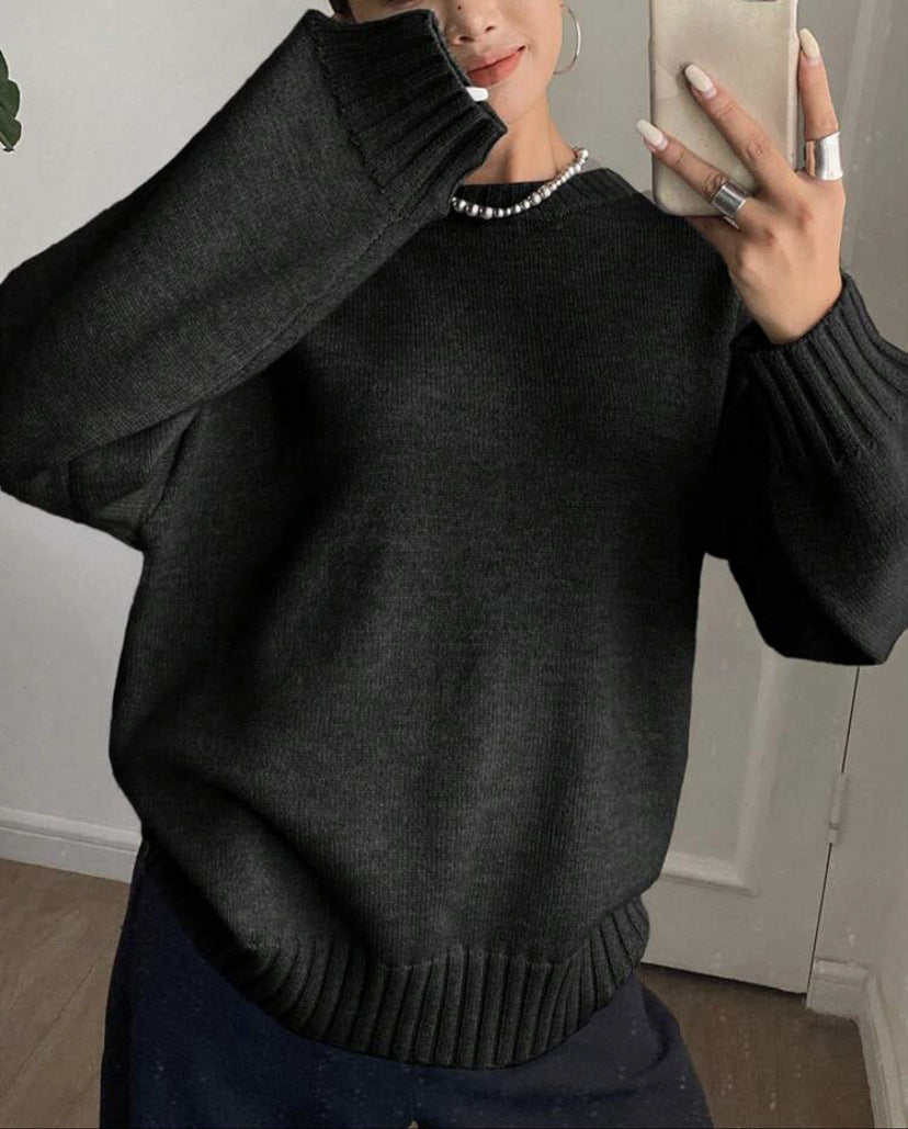 Damen Kaschmir-Optik Oversize-Pullover mit Rundhalsausschnitt und verlängerten Rippbündchen Drune