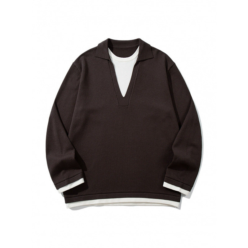 Unisex Oversize-Strickpullover mit offenem V-Ausschnitt und Hemdkragen Drune